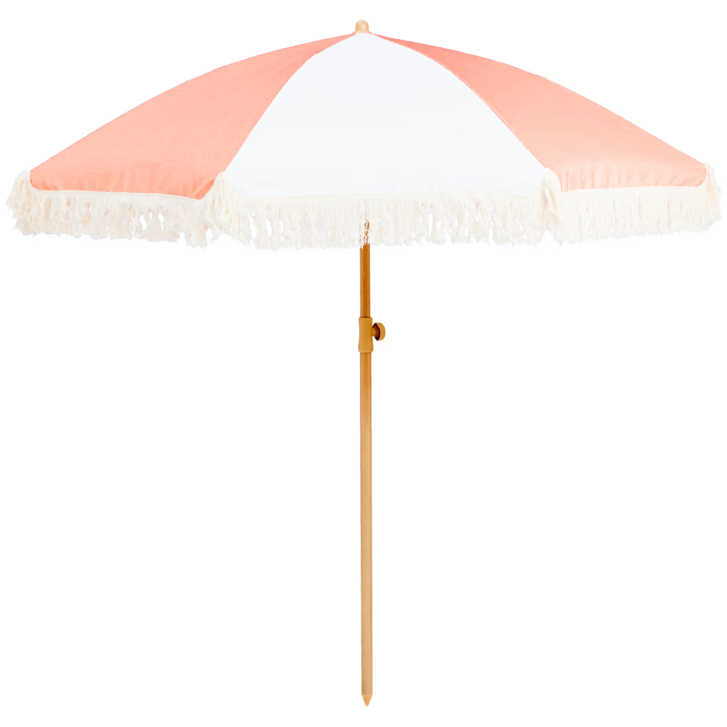 LOCATION Parasol rose et blanc à franges