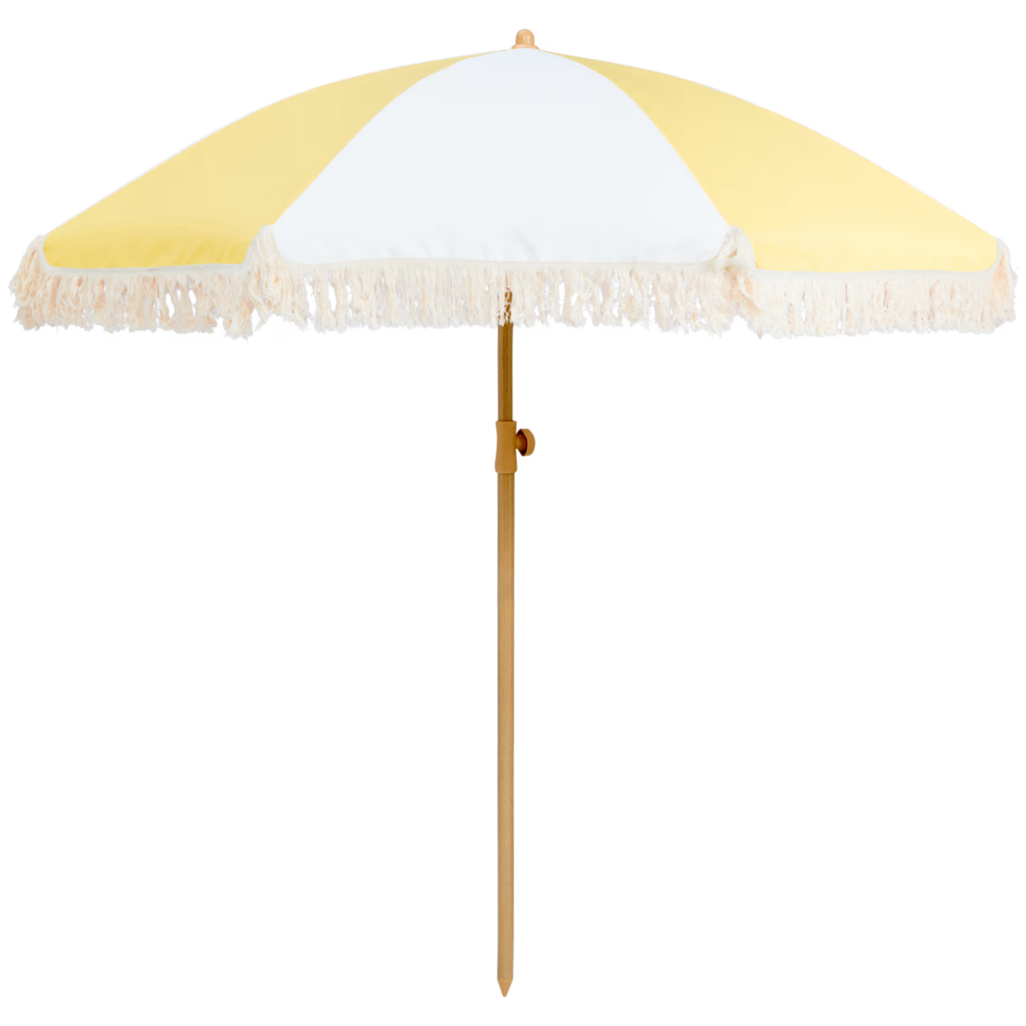 LOCATION Parasol jaune et blanc à franges