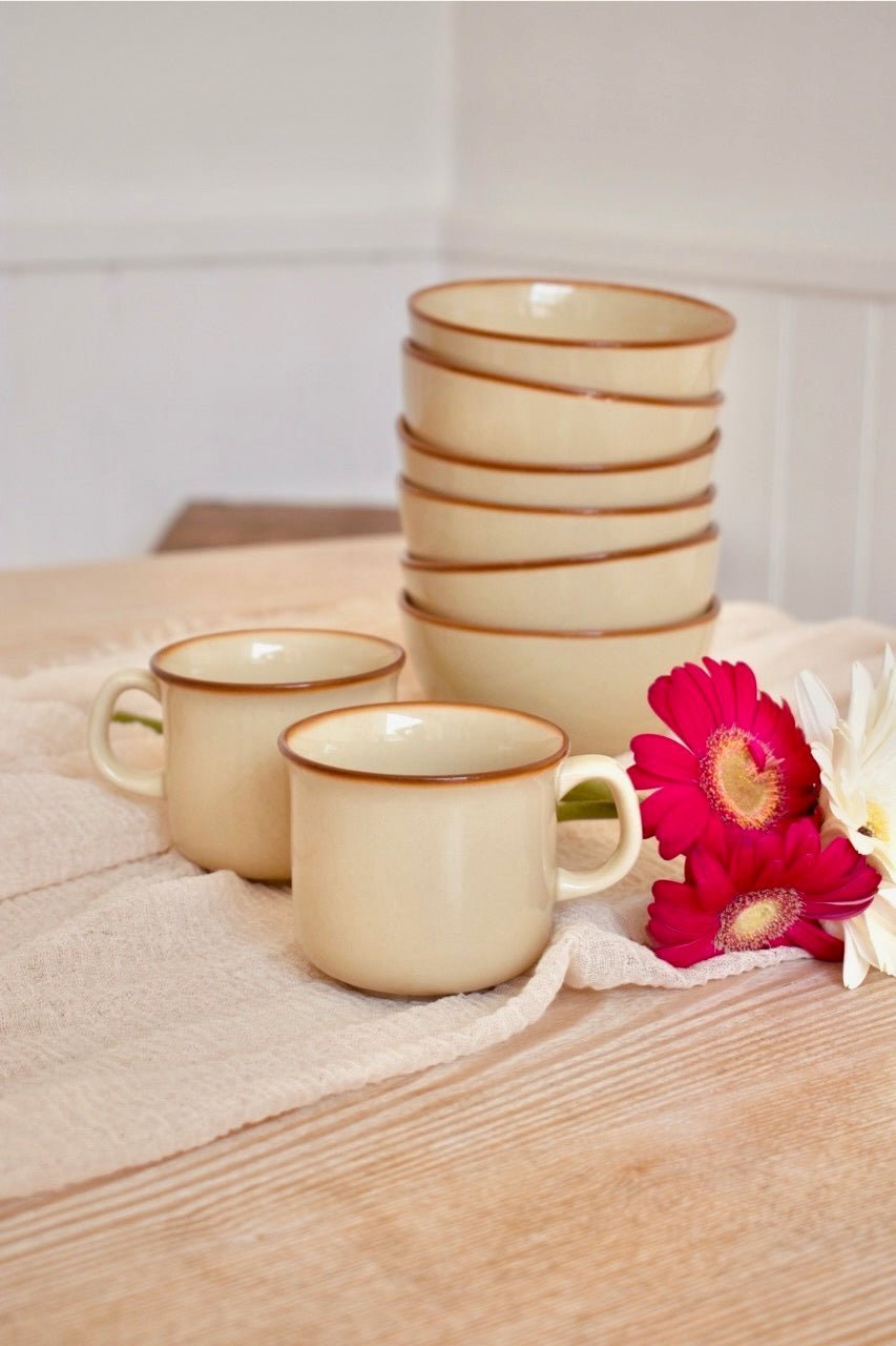 Moyenne tasse grès beige liseré marron « MACCHIATO » - La Recyclerie LS