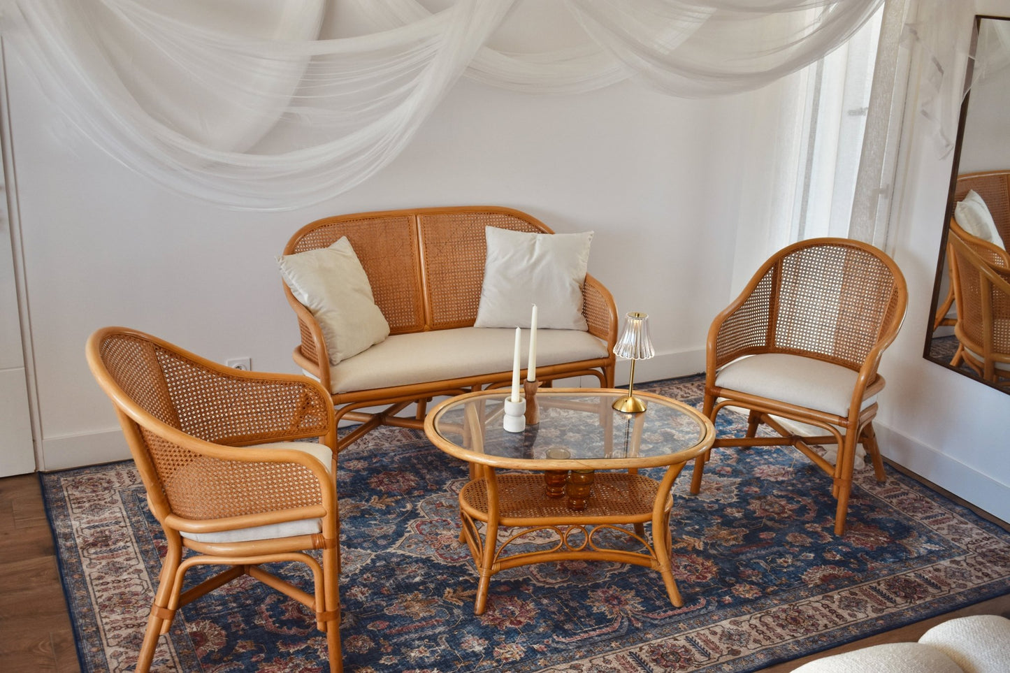 Banquette en cannage « PAQUERETTE » - Studio Nuptia