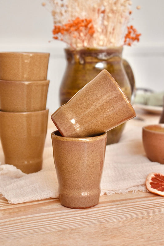 Duo de petites tasses gobelets en grès taupe « EXPRESSO » - La Recyclerie LS