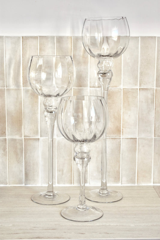 Ensemble de 3 grands bougeoirs sur pied en verre "PAUL" - Studio Nuptia