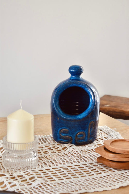 Gros pot à sel bleu « FLEUR DE SEL » - La Recyclerie LS