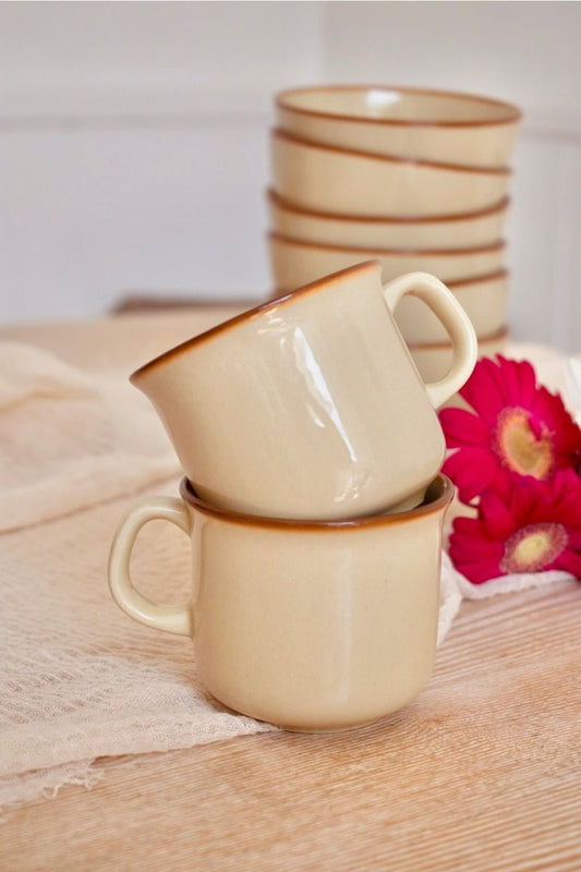 Moyenne tasse grès beige liseré marron « MACCHIATO » - La Recyclerie LS