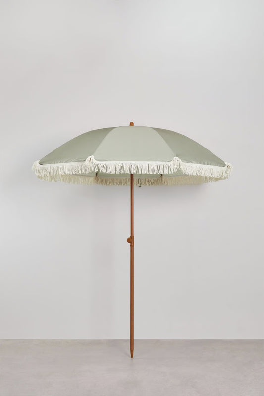 LOCATION Parasol vert sauge à franges