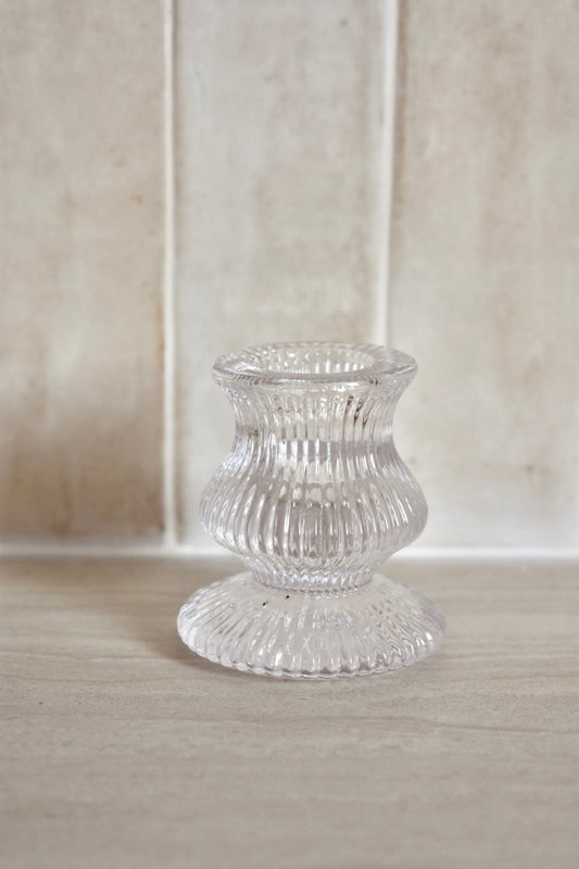 Petit bougeoir sur pied en verre strié "LOUIS" - Studio Nuptia