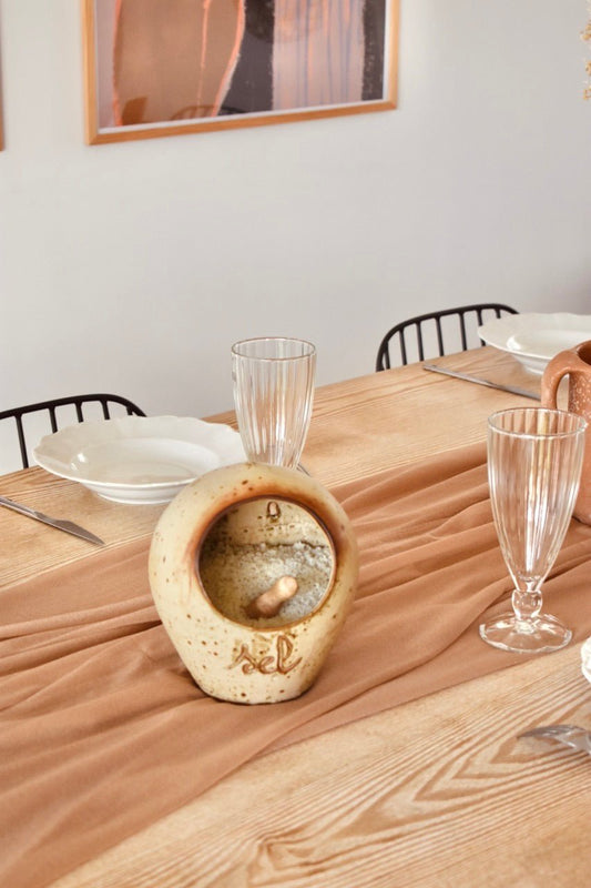 Pot à sel beige et marron moucheté « SIMONE » - La Recyclerie LS