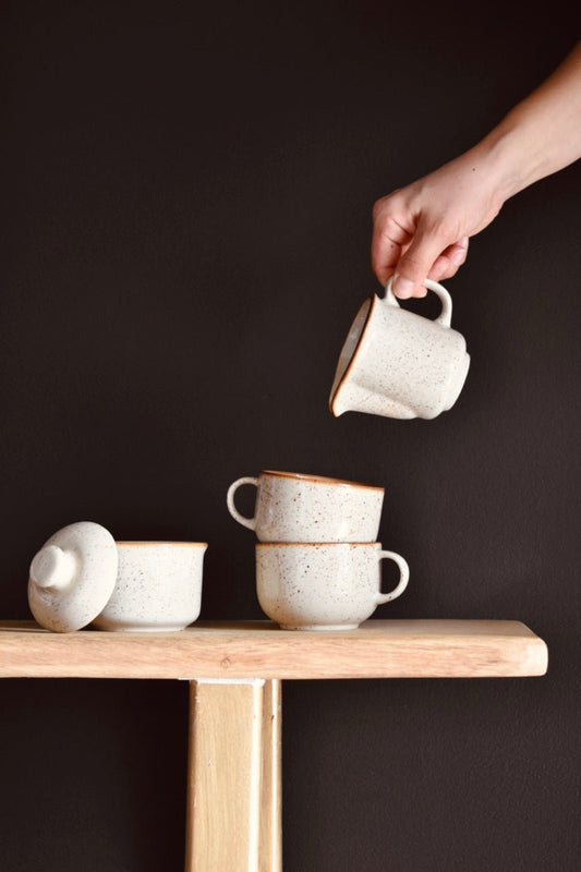 Service à café duo beige moucheté « VANILLE » - La Recyclerie LS